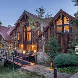 alpenglow mountain village vacation rental exterior dusk lights