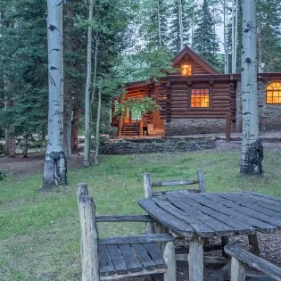 mountain village vacation rental yellow brick cabin alfresco dining