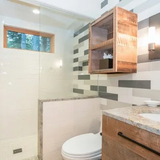 mountain village vacation rental yellow brick cabin den bathroom