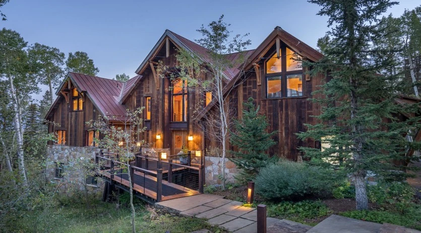 alpenglow mountain village vacation rental exterior dusk lights